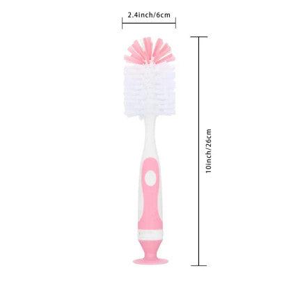 A pink 2-in-1 baby bottle brush set, designed to easily clean baby bottles and nipples, ensuring thorough and hygienic care for your baby's feeding accessories.